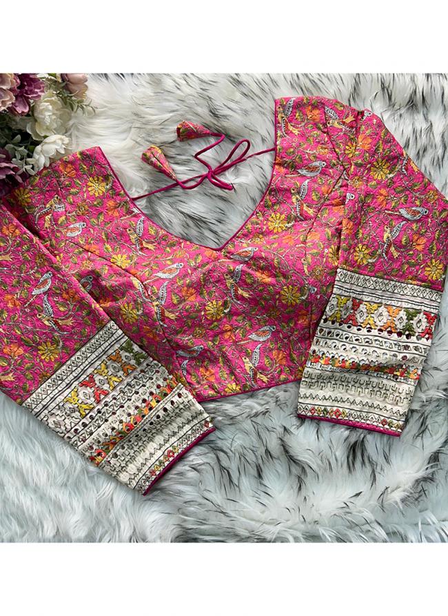 Heavy Cotton Pink Casual Wear Printed Readymade Blouse